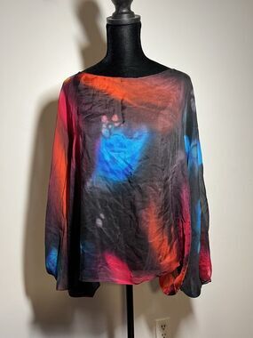 UNIQUE Simply Silk Lightweight Tie Dye Washable Silk One Size Poncho Kimono WOW!